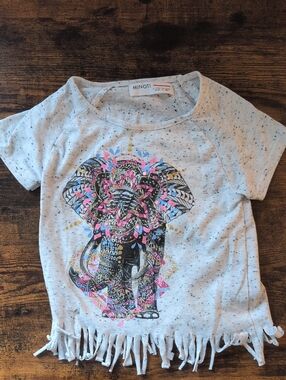 5/$25 Minoti Girls' Light Gray Elephant Graphic Fringe Tee 3-4T